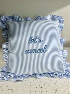 Let's Cancel Blue Stripe Ruffle Throw Pillow - Casual Charm